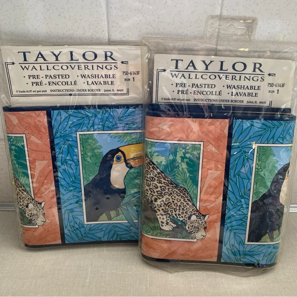 Two (2) Vintage‎ Taylor Wallcoverings Wall Border 5yds Each Animals Tropical